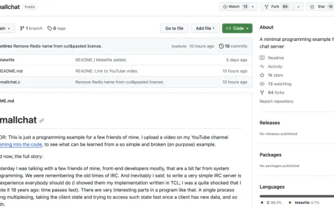 Redis创始人用C语言编写最小聊天服务器，核心代码仅300行