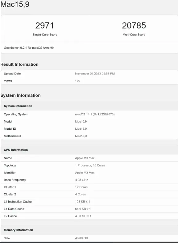 %title插图%num 苹果M3、M3 Max芯片首个Geekbench跑分出炉